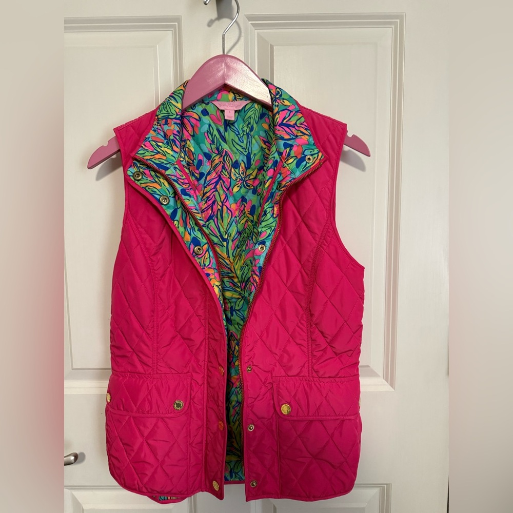 Lilly Pulitzer Pink Quilted Vest with Multicolor Lining